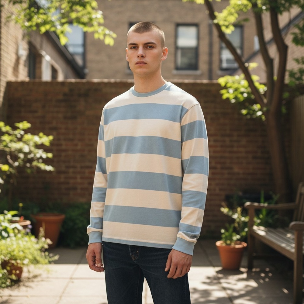 AG Adriano Goldschmied Striped Long Sleeve T-Shirt Mens XS Blue Cream 71443RUG